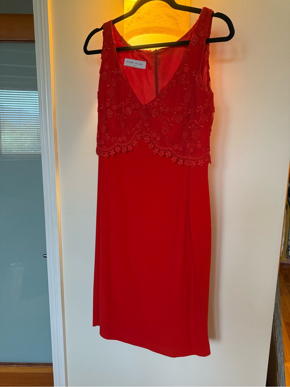 Karen Millen bright orange embroidered V-Neck Midi Dress